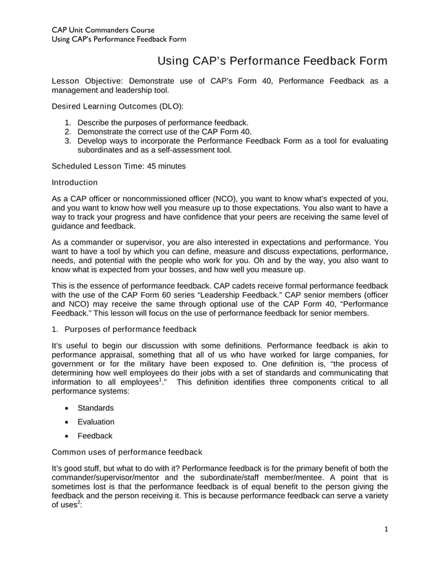 Using CAPS Performance Feedback Form screenshot