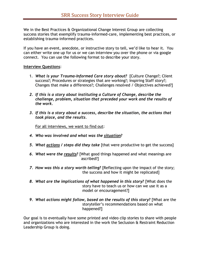 SRR Success Story Interview Guide screenshot