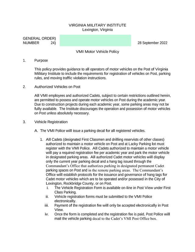 VMI Motor Vehicle Policy screenshot