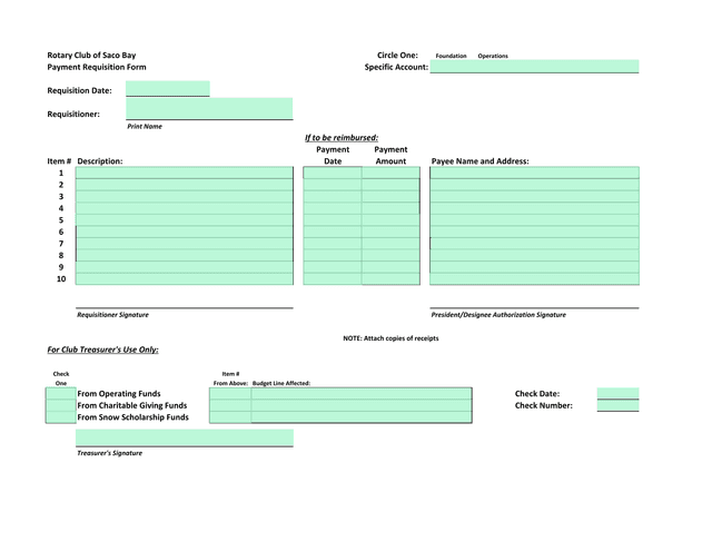Payment Requisition Form screenshot