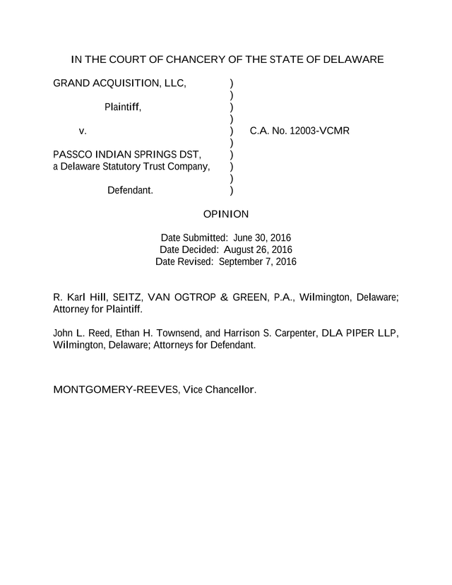 Grand Acquisition, LLC V. Passco Indian Springs DST screenshot
