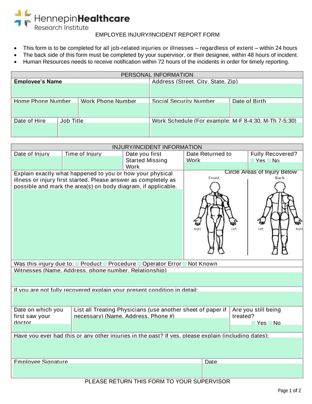 EMPLOYEE INJURYINCIDENT REPORT FORM screenshot