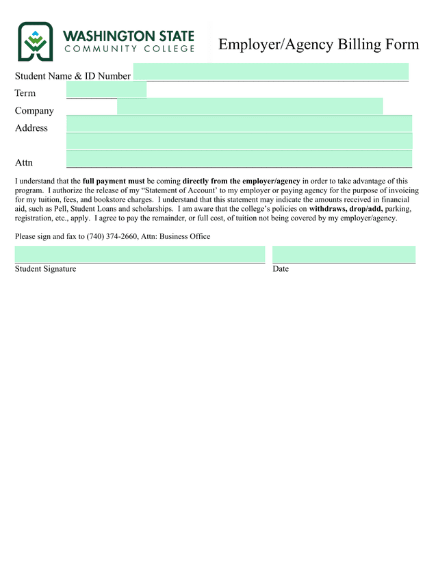 EmployerAgency Billing Form screenshot