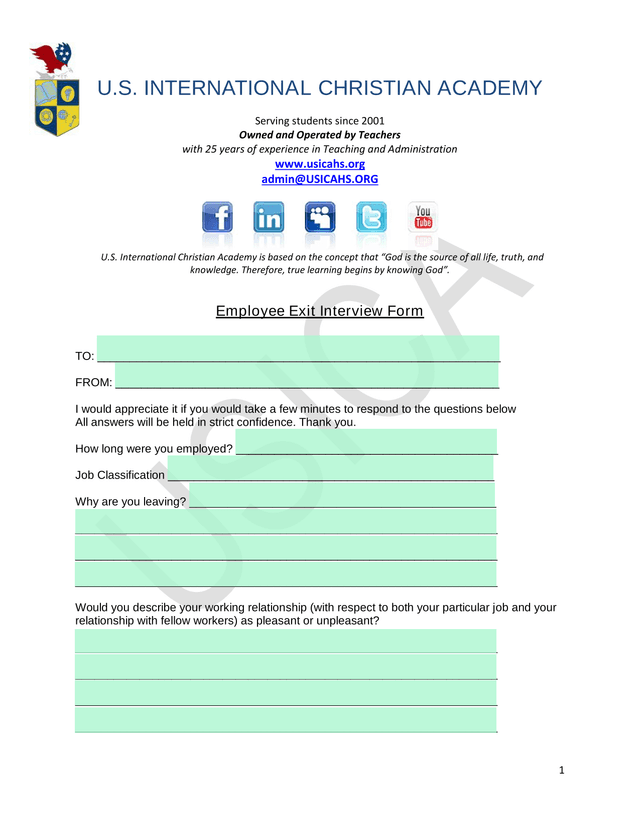 Employee Exit Interview Form screenshot
