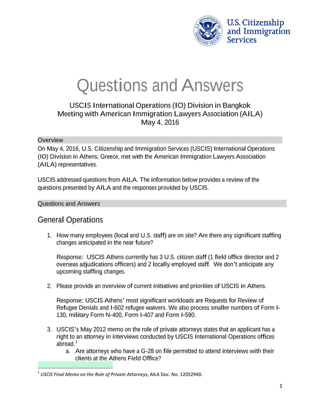 Questions And Answers USCIS International Operations (IO) Division In Bangkok Meeting With AILA screenshot