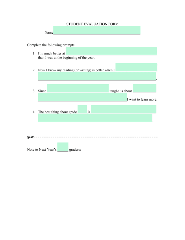 Student Evaluation Form screenshot