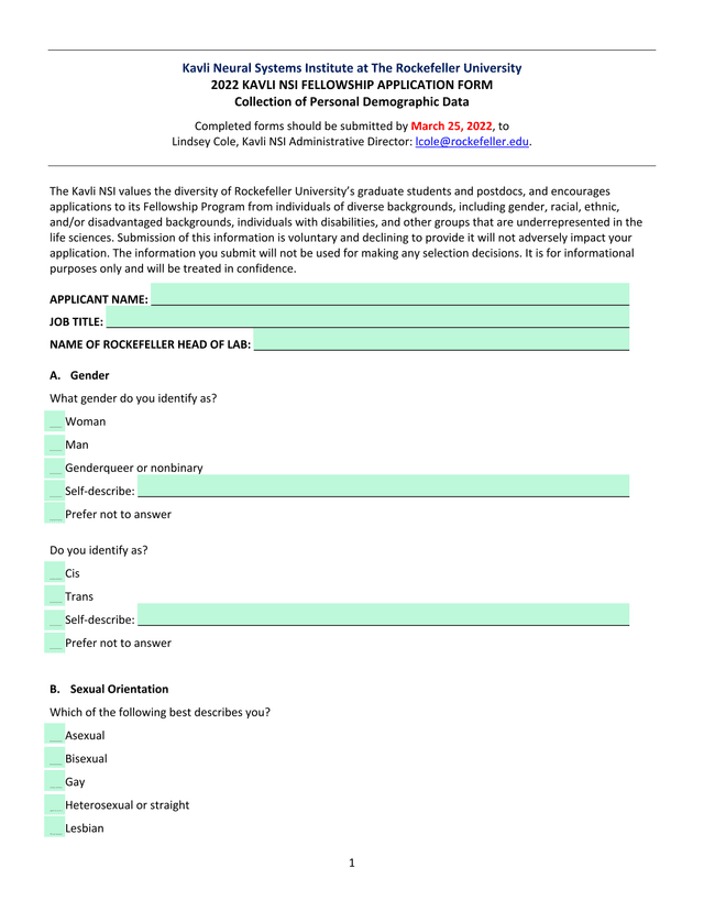 2022 KAVLI NSI FELLOWSHIP APPLICATION FORM screenshot