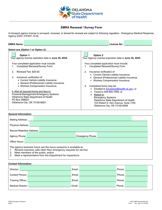 2023 EMRA RenewalSurvey Form screenshot