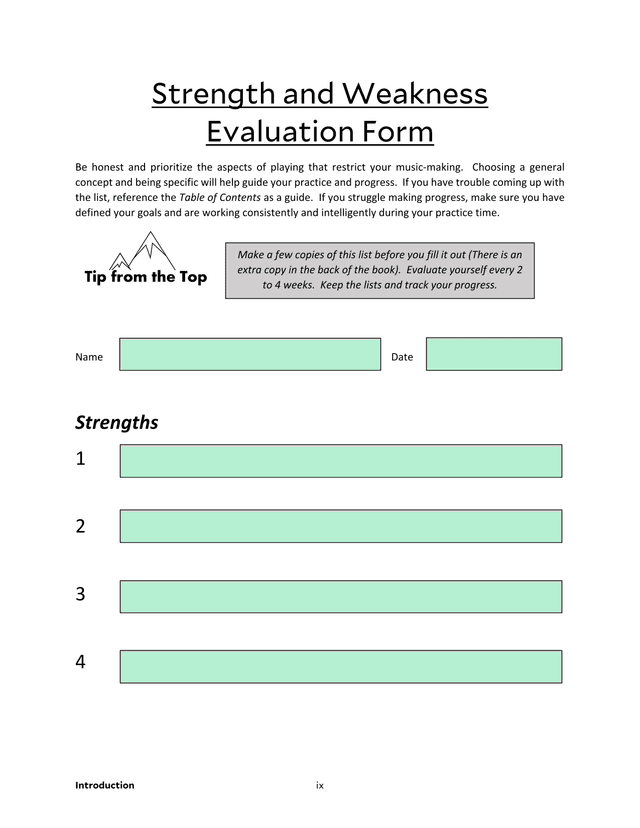 Strength And Weakness Evaluation Form screenshot