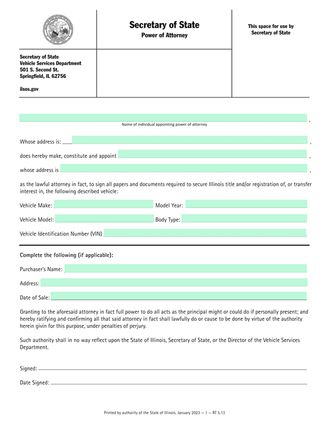 Secretary Of State Power Of Attorney   Vehicle TitleRegistration screenshot