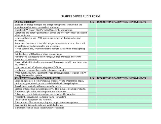 Sample Office Audit Form screenshot