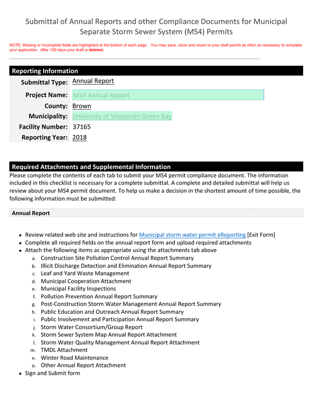 Municipal Separate Storm Sewer System (MS4) Annual Report screenshot