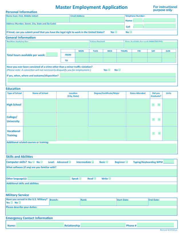 Master Employment Application screenshot