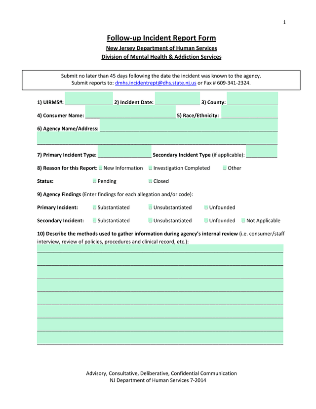 Follow Up Incident Report Form screenshot
