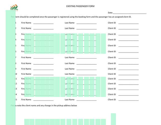 EXISTING PASSENGER FORM screenshot
