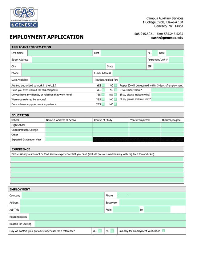 Employment Application screenshot