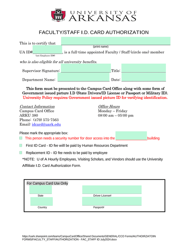 FACULTYSTAFF I.D. CARD AUTHORIZATION screenshot