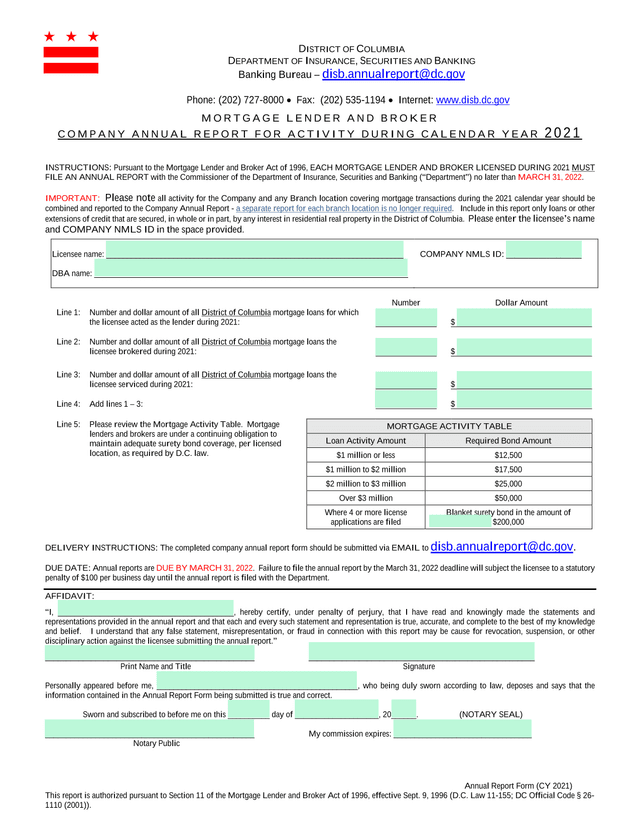 Annual Report Form (CY 2021) screenshot