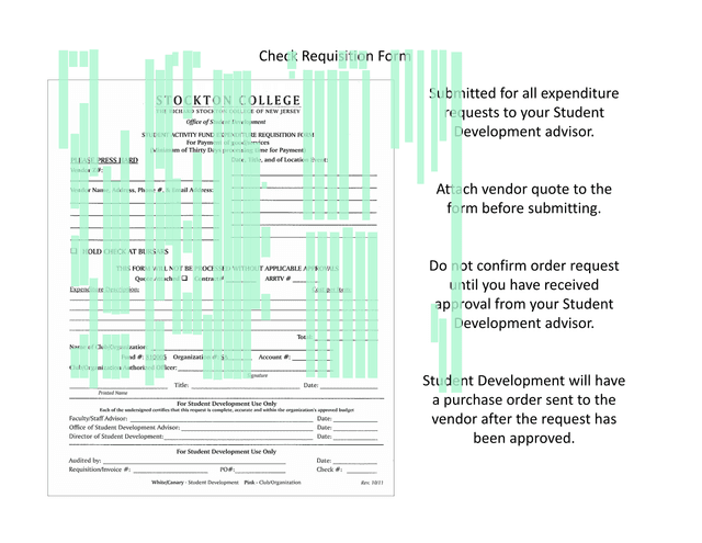 Check Requisition Form, Prize Receipt Form, Petty Cash Request Form, Deposit Form screenshot