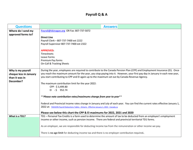 Payroll Q  A screenshot