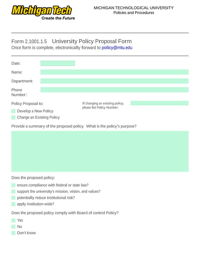 University Policy Proposal Form screenshot