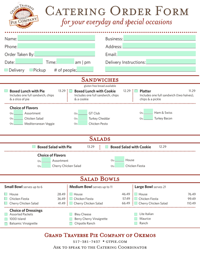 Catering Order Form screenshot