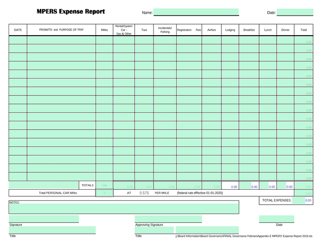 MPERS Expense Report screenshot