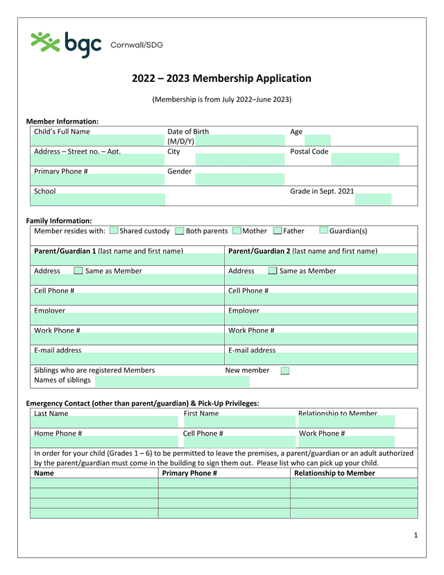 2022  2023 Membership Application screenshot