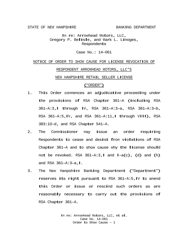 In Re Arrowhead Motors, LLC, Et Al. screenshot