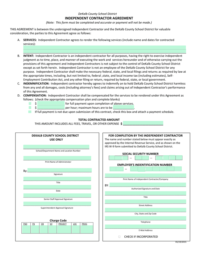 Independent Contractor Agreement screenshot