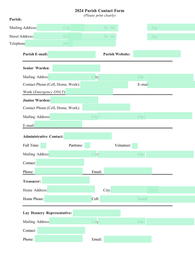 2024 Parish Contact Form screenshot