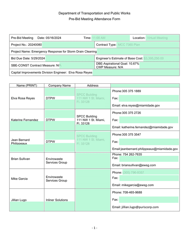 Department Of Transportation And Public Works Pre Bid Meeting Attendance Form screenshot