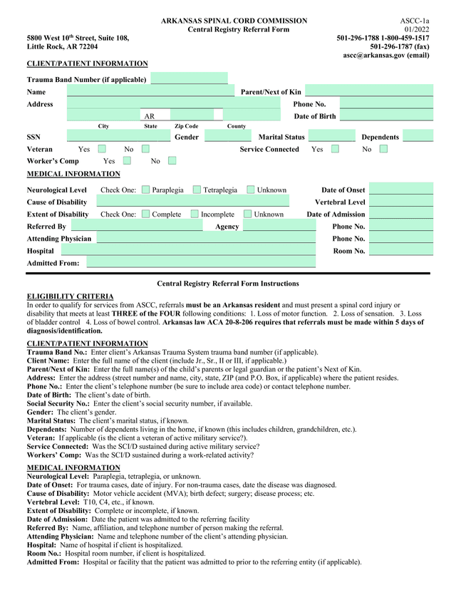 Central Registry Referral Form screenshot