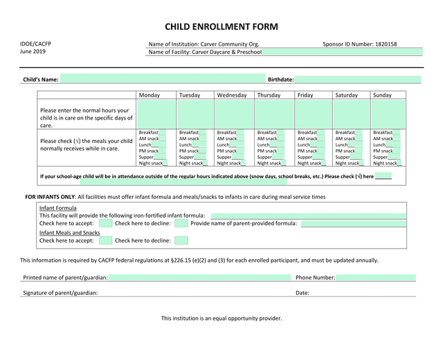 Child Enrollment Form screenshot