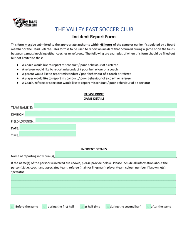 Incident Report Form screenshot