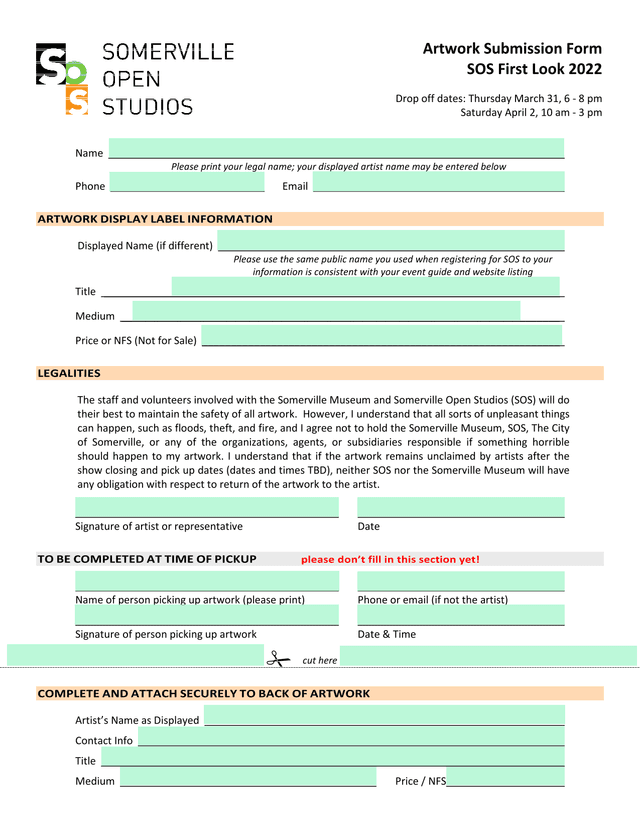 Artwork Submission Form screenshot