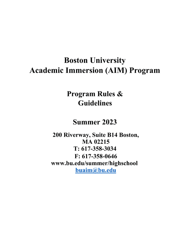 Boston University Academic Immersion (AIM) Program Rules  Guidelines screenshot