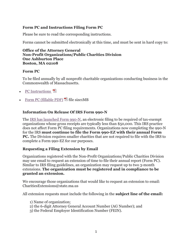 Form PC And Instructions Filing Form PC screenshot