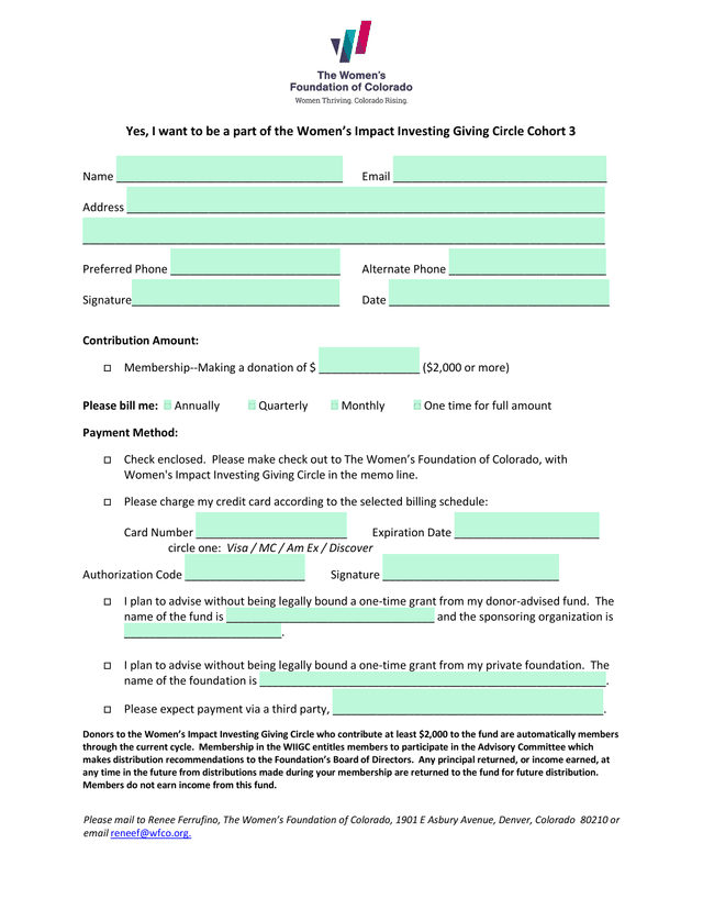 WomenS Impact Investing Giving Circle Cohort 3 Membership Form screenshot