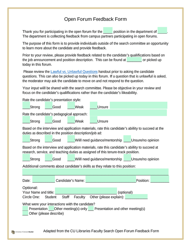 Open Forum Feedback Form screenshot