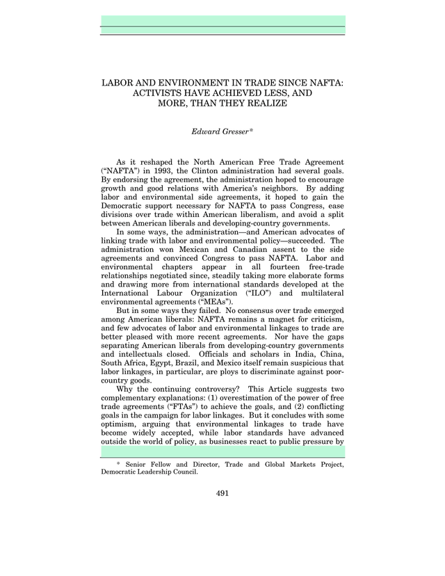 Labor And Environment In Trade Since NAFTA Activists Have Achieved Less, And More, Than They Realize screenshot
