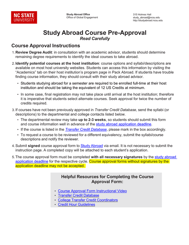 Study Abroad Course Pre Approval screenshot
