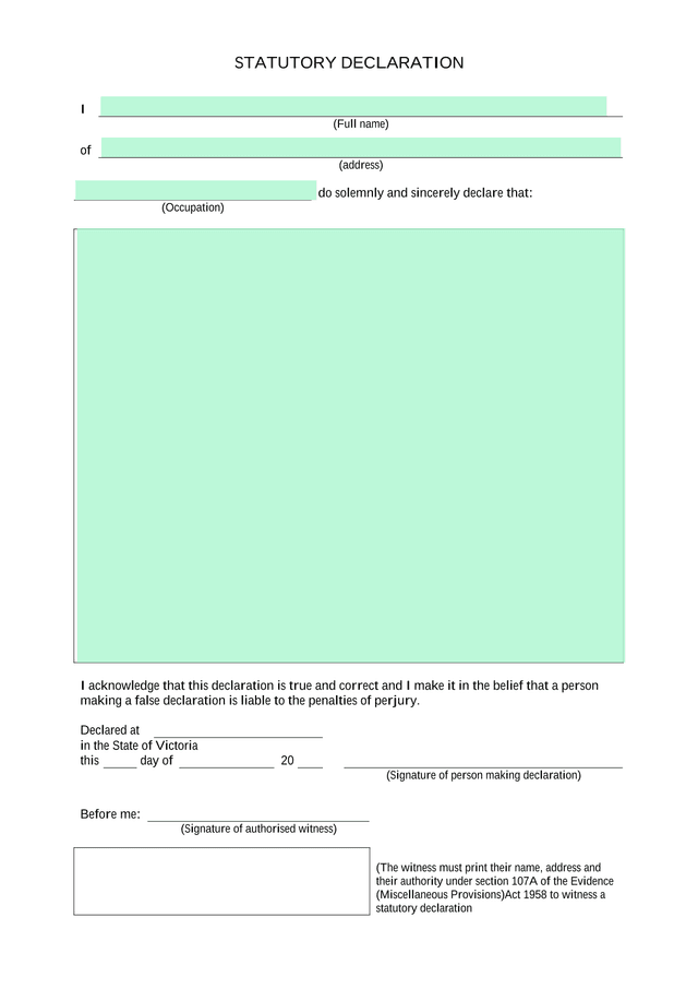 Statutory Declaration screenshot
