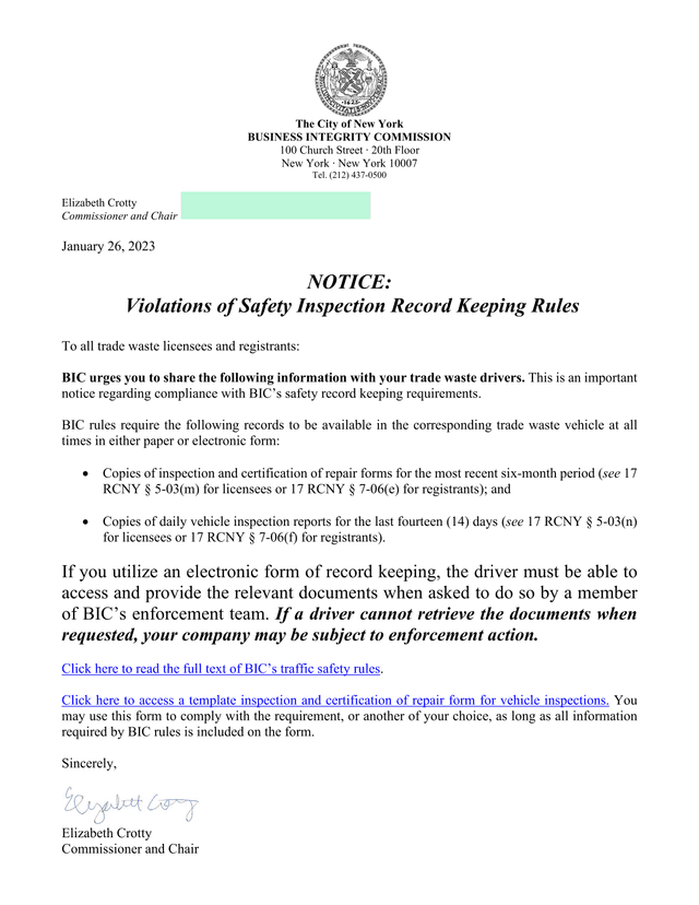 Notice Violations Of Safety Inspection Record Keeping Rules screenshot