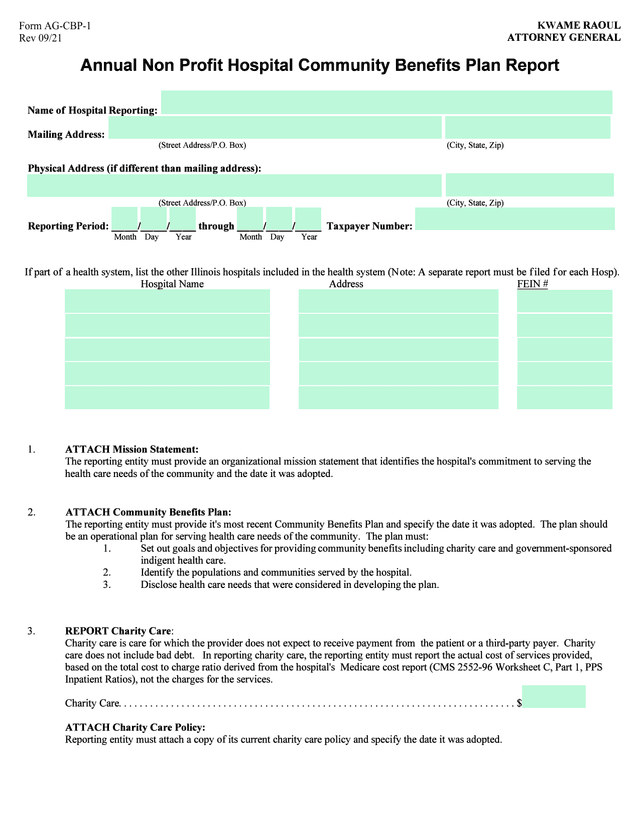 Annual Non Profit Hospital Community Benefits Plan Report screenshot