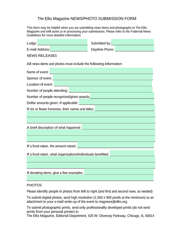 The Elks Magazine NEWSPHOTO SUBMISSION FORM screenshot