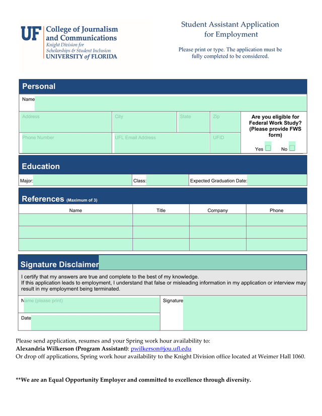 Student Assistant Application For Employment screenshot