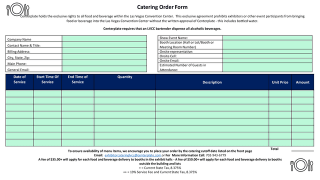Catering Order Form screenshot