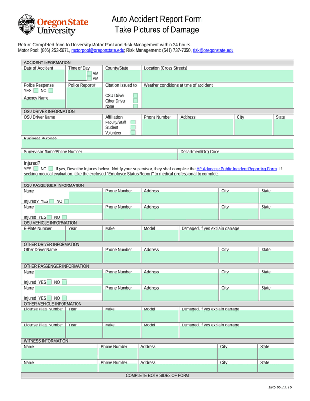 Auto Accident Report Form screenshot