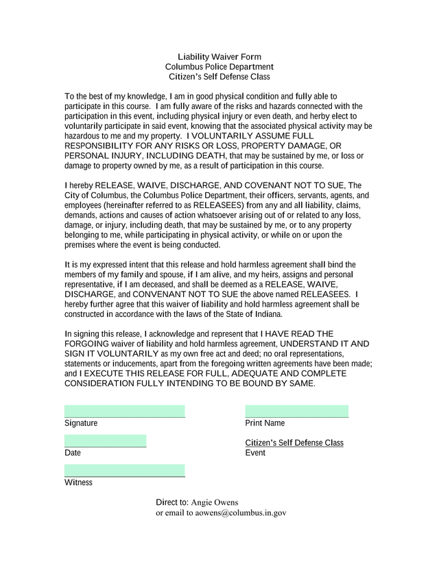 Liability Waiver Form screenshot